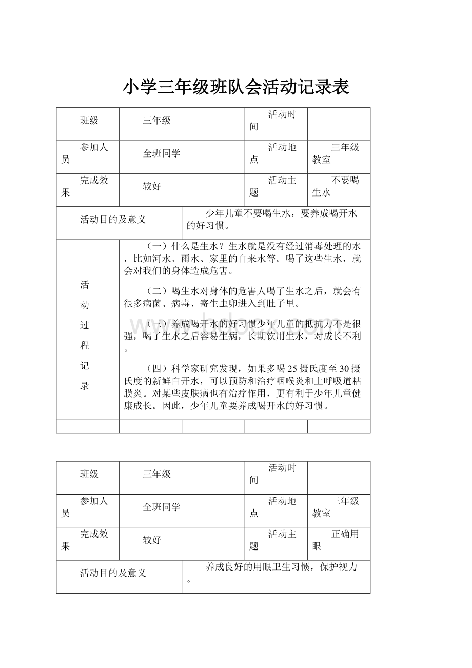 小学三年级班队会活动记录表.docx_第1页