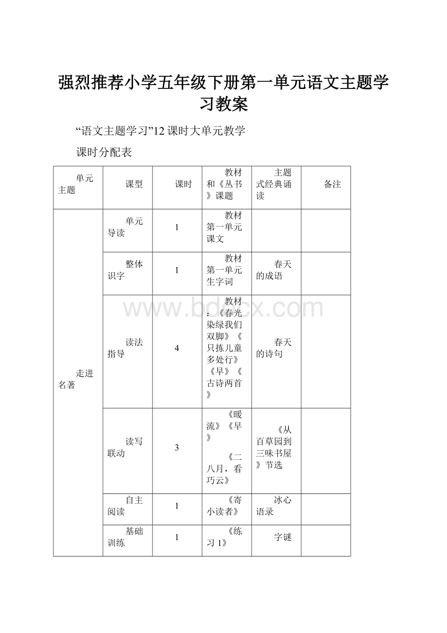 强烈推荐小学五年级下册第一单元语文主题学习教案.docx_第1页