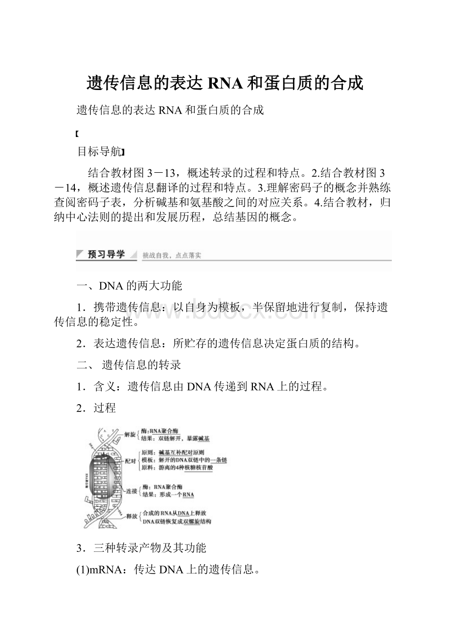 遗传信息的表达 RNA和蛋白质的合成.docx_第1页