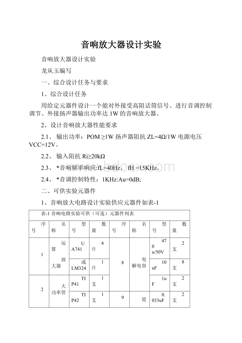 音响放大器设计实验.docx_第1页