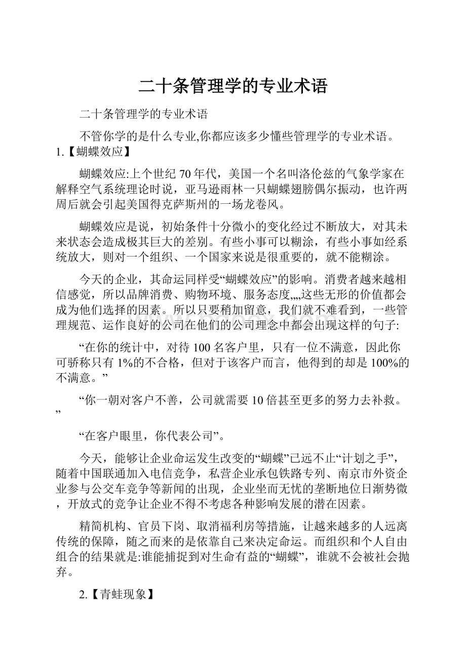 二十条管理学的专业术语.docx