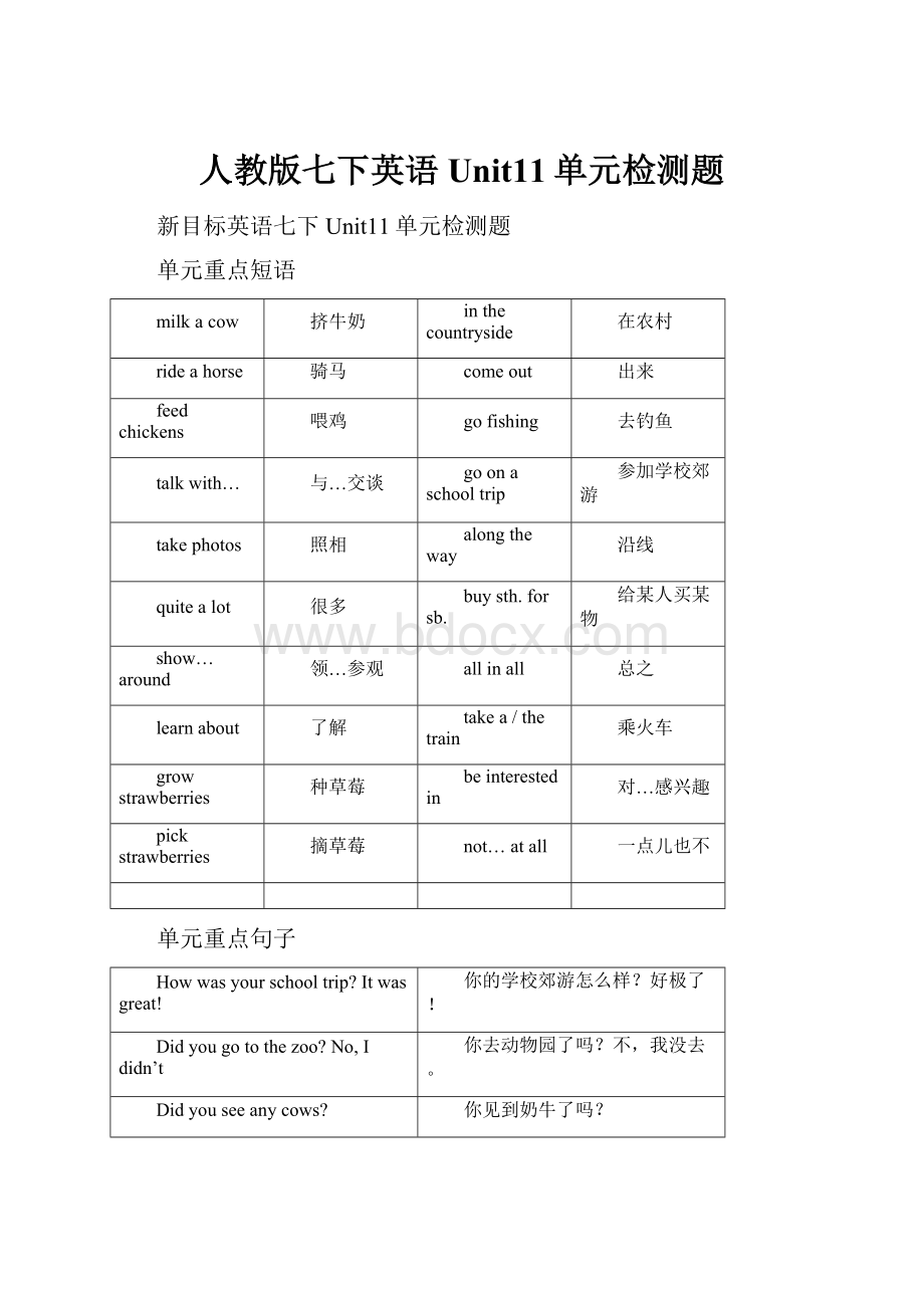 人教版七下英语Unit11单元检测题.docx_第1页