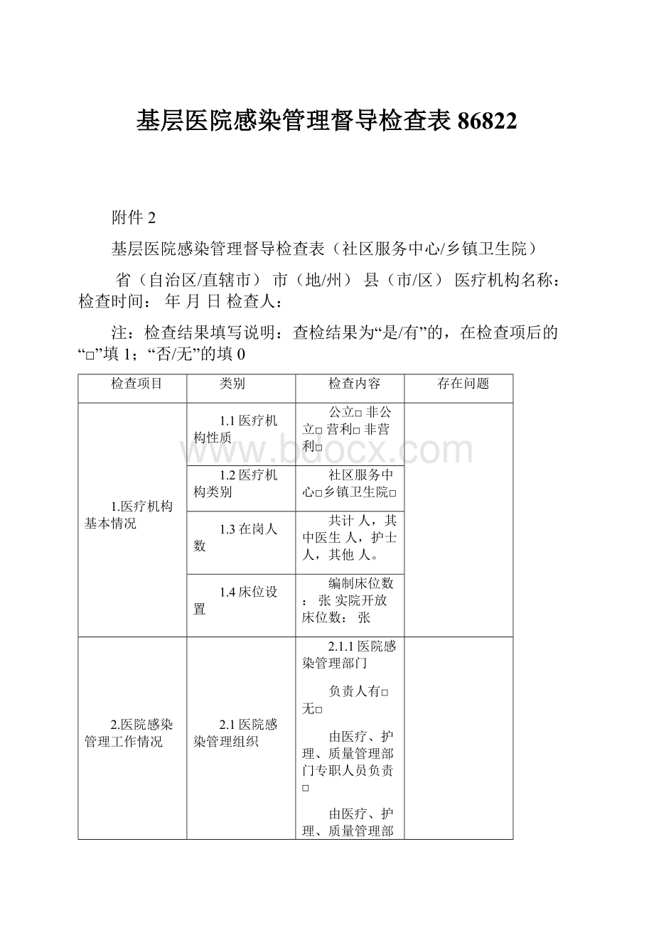 基层医院感染管理督导检查表86822.docx_第1页