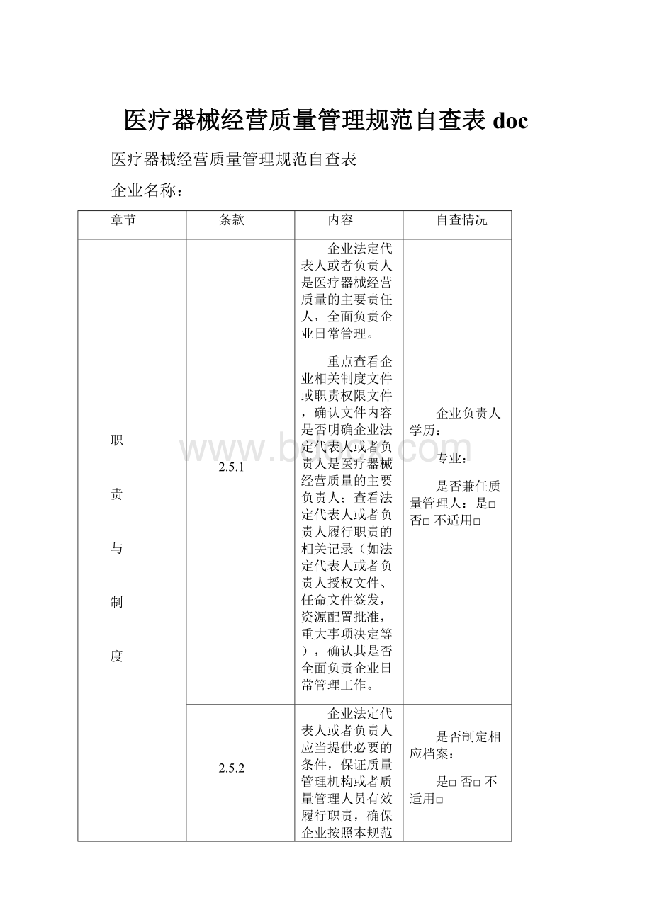 医疗器械经营质量管理规范自查表 doc.docx