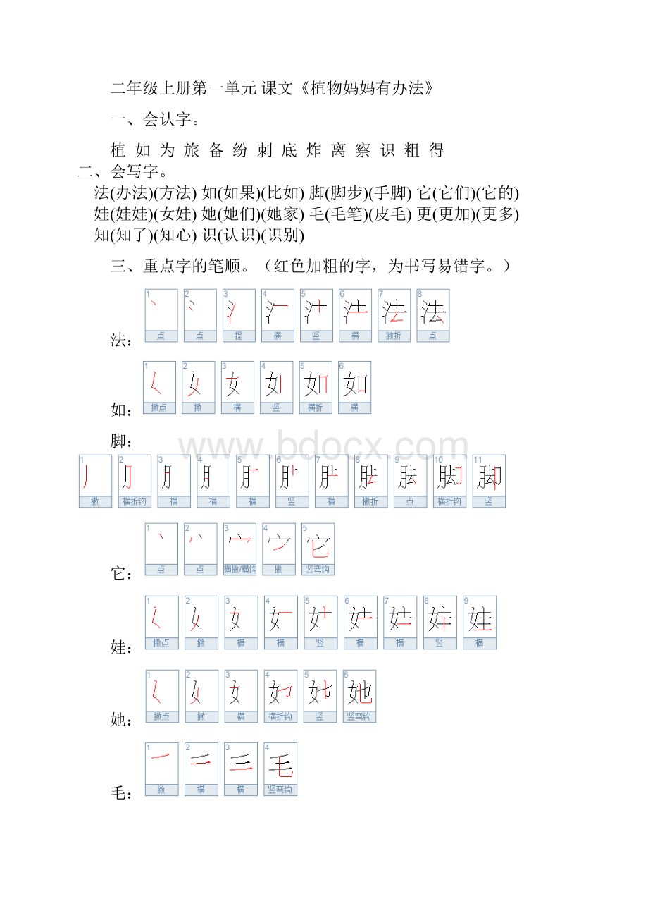 部编版语文二年级上册第一单元课文《植物妈妈的办法》知识点及练习.docx_第3页