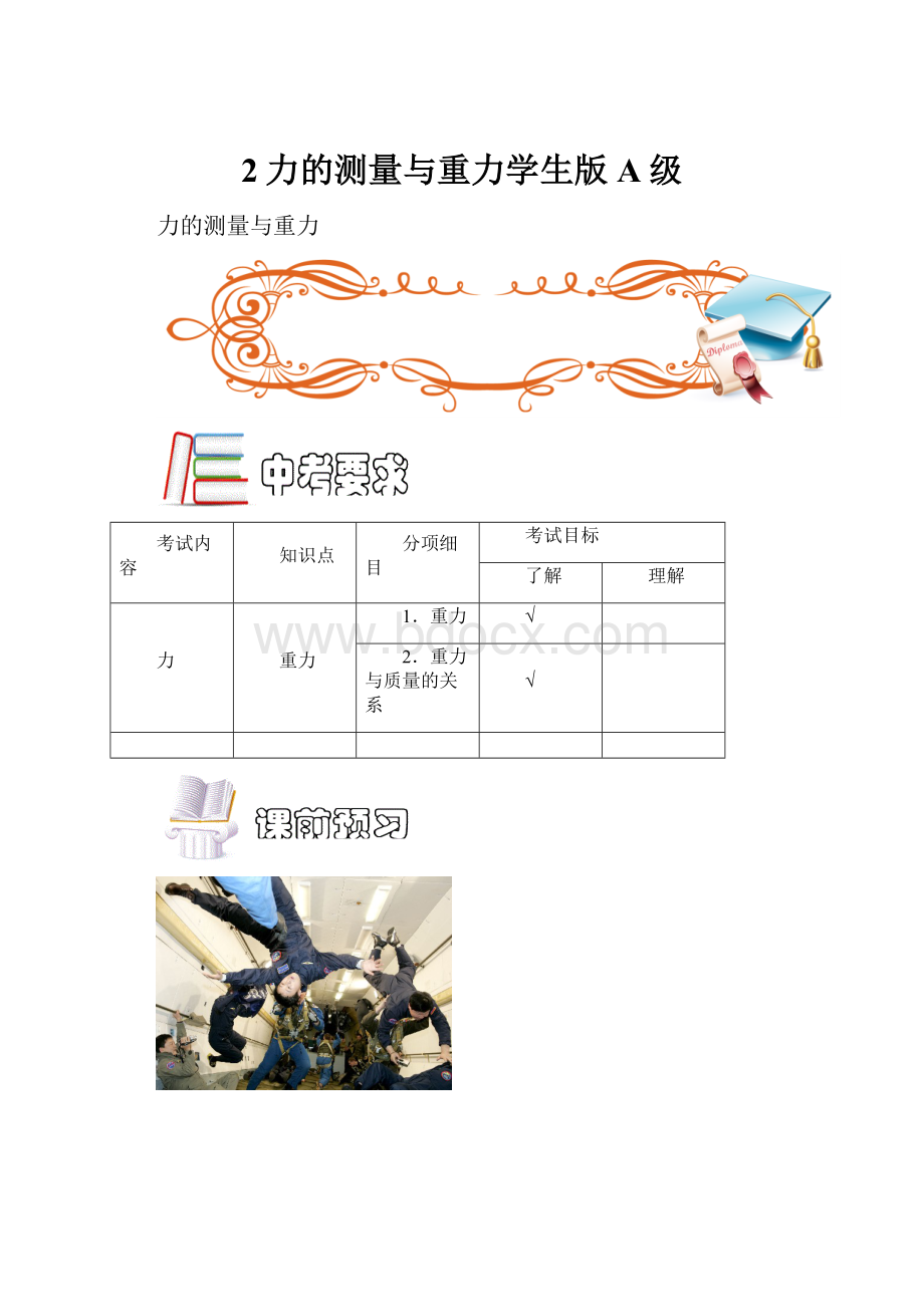 2力的测量与重力学生版A级.docx_第1页