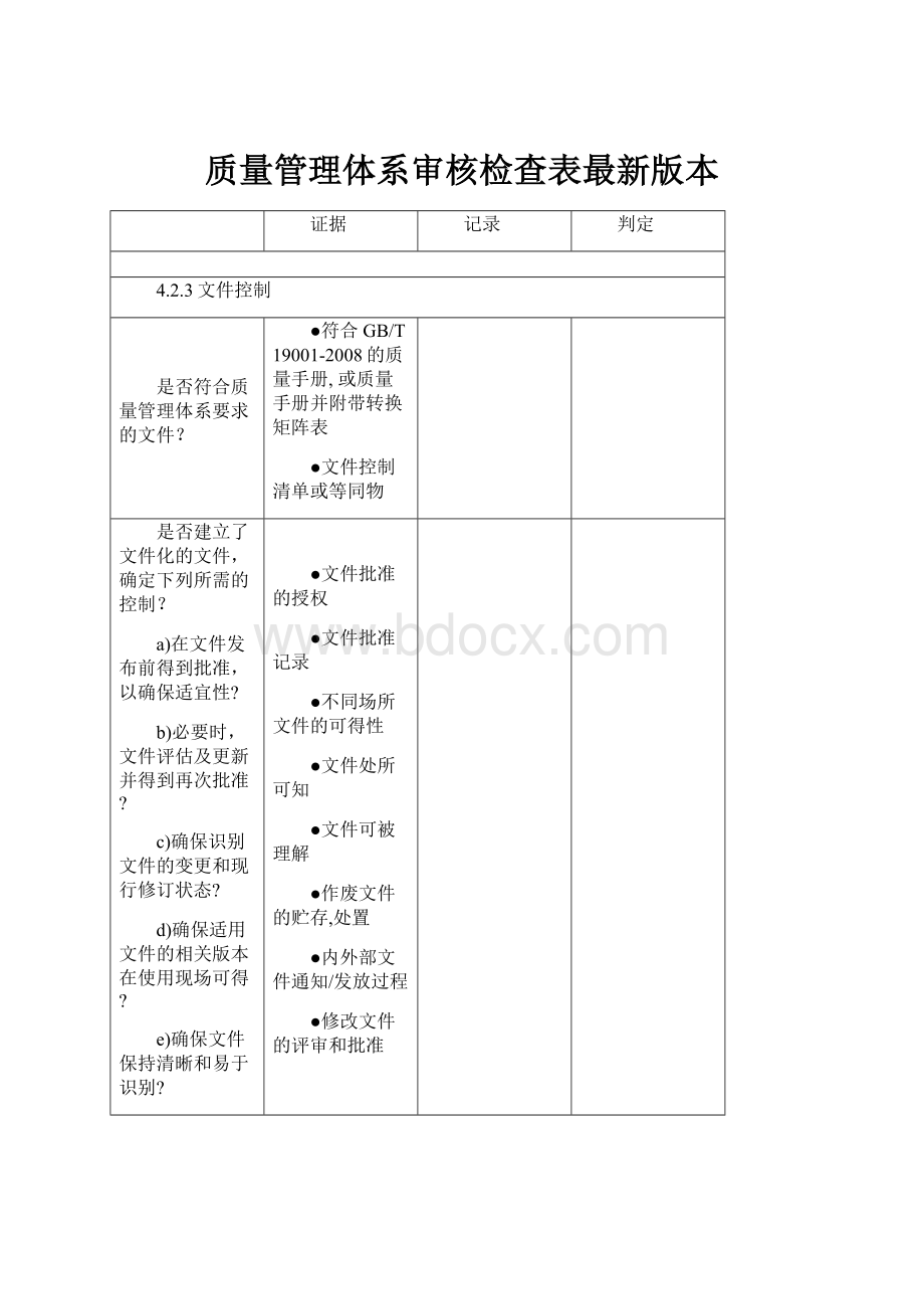 质量管理体系审核检查表最新版本.docx