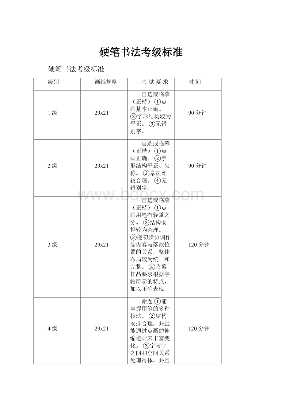 硬笔书法考级标准.docx