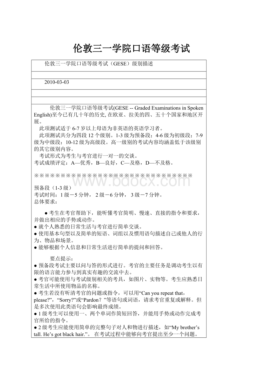 伦敦三一学院口语等级考试.docx