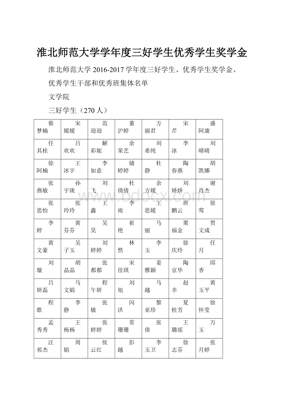 淮北师范大学学年度三好学生优秀学生奖学金.docx