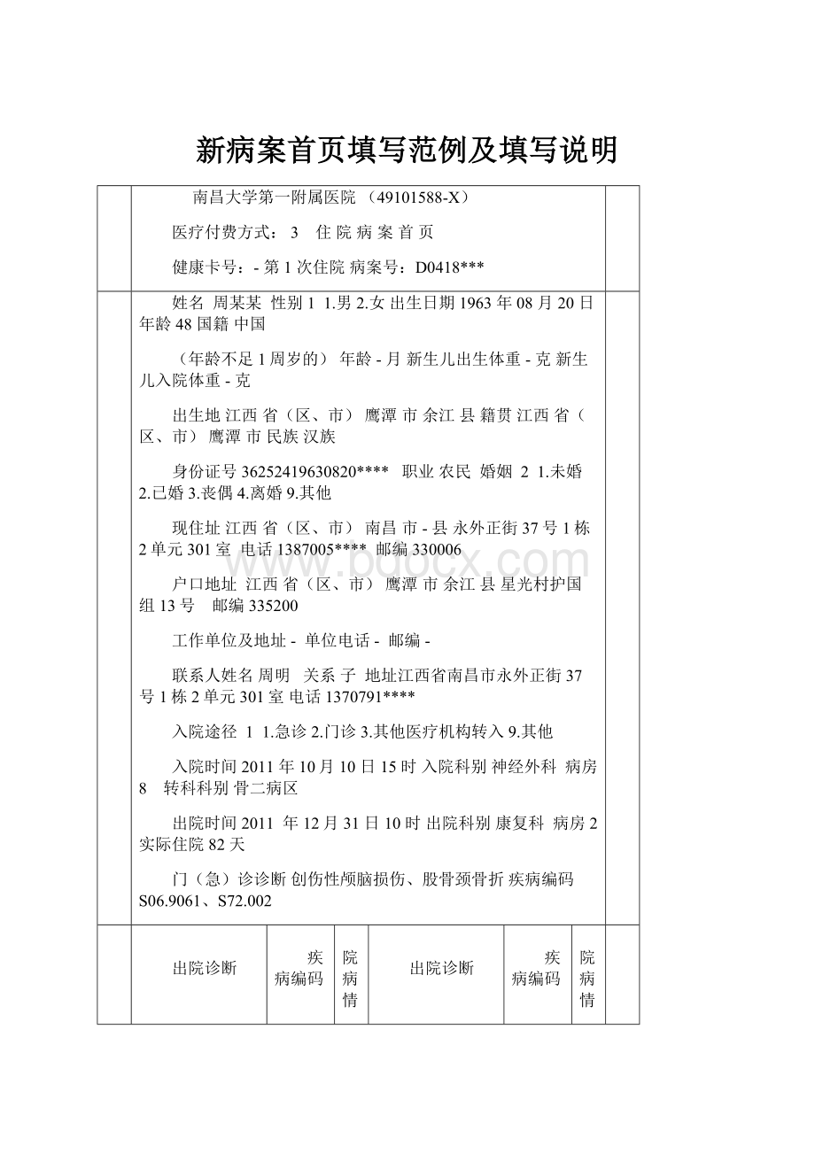 新病案首页填写范例及填写说明.docx