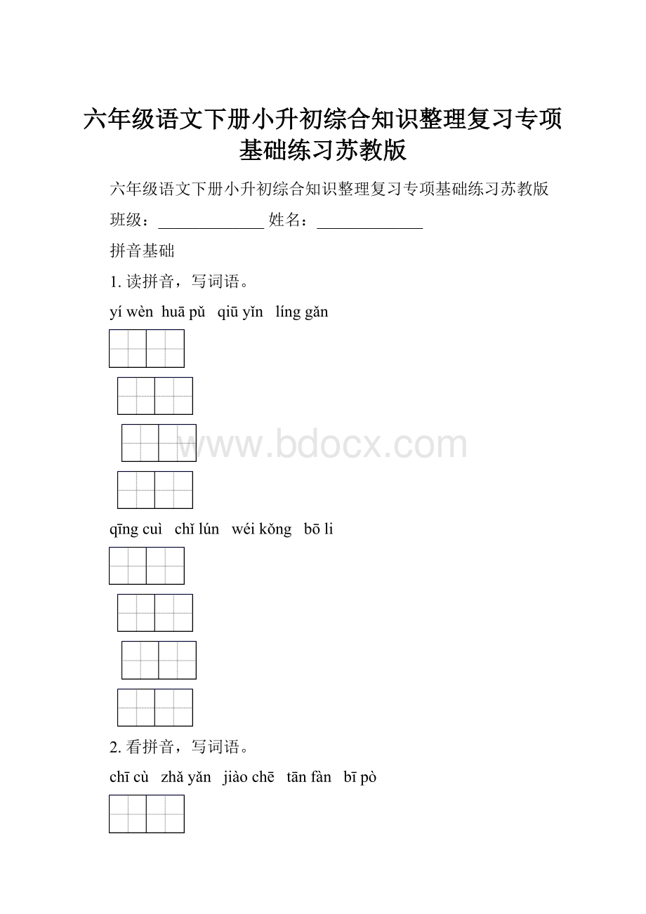 六年级语文下册小升初综合知识整理复习专项基础练习苏教版.docx_第1页