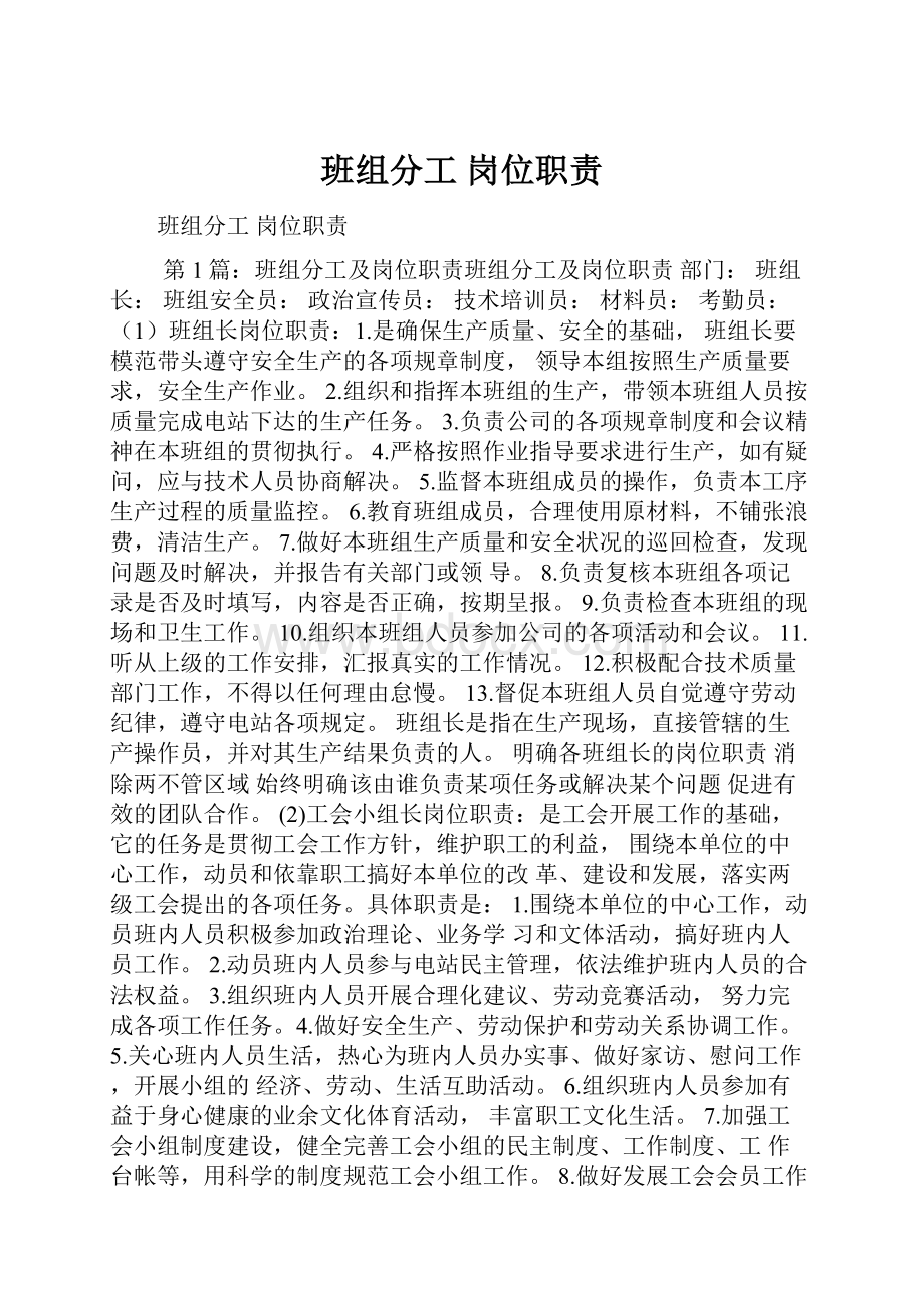 班组分工 岗位职责.docx