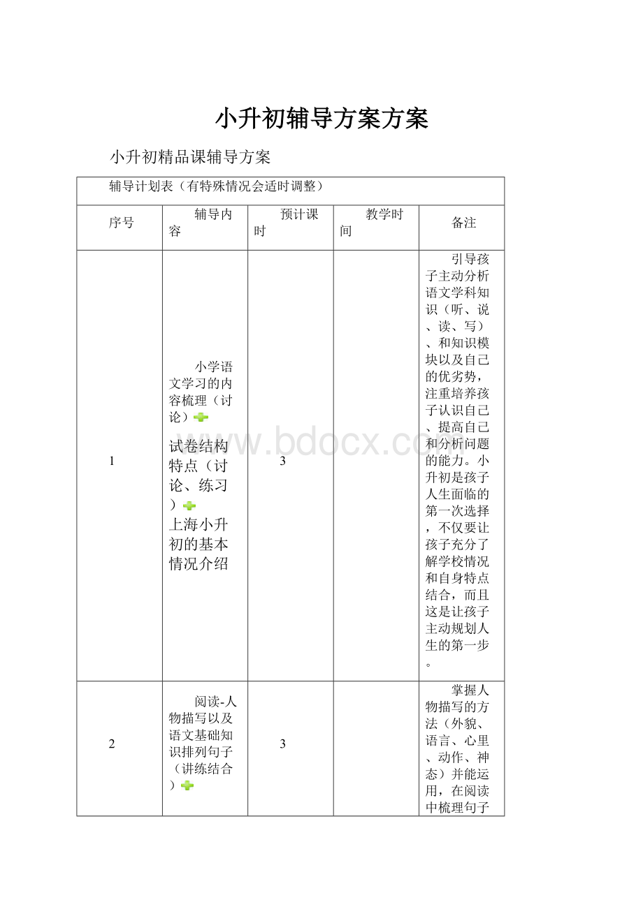 小升初辅导方案方案.docx