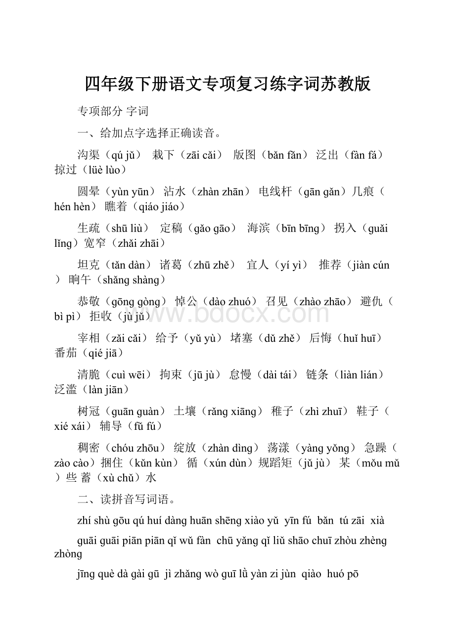 四年级下册语文专项复习练字词苏教版.docx_第1页