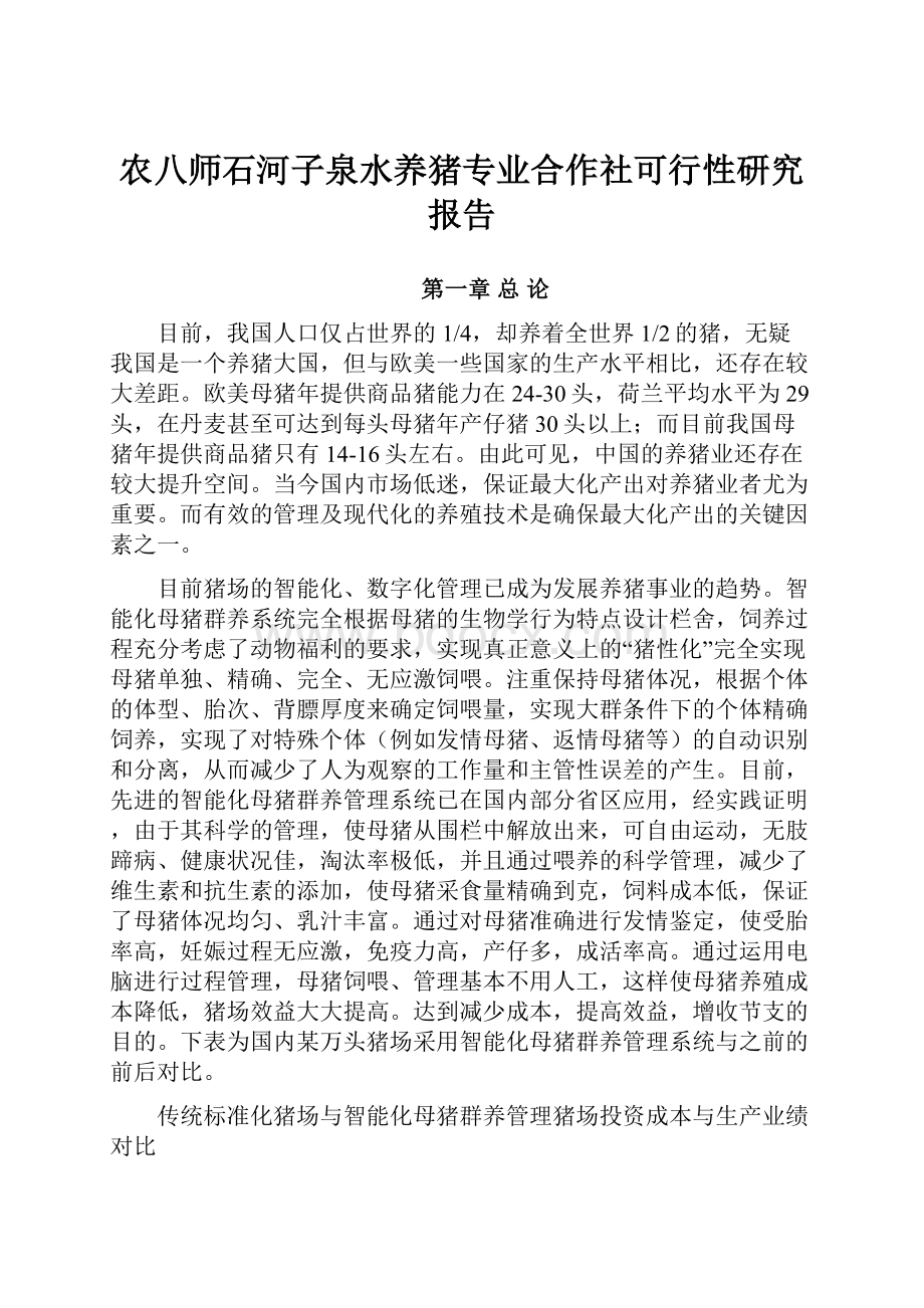 农八师石河子泉水养猪专业合作社可行性研究报告.docx_第1页