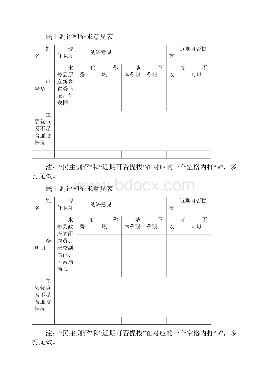 民主测评和征求意见表.docx_第2页