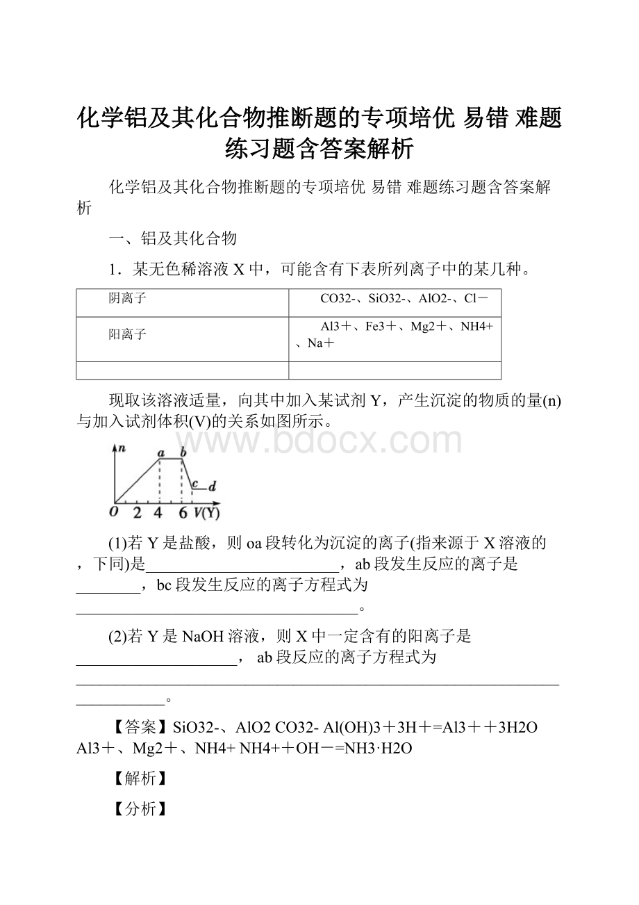 化学铝及其化合物推断题的专项培优 易错 难题练习题含答案解析.docx_第1页