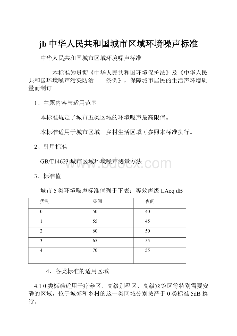 jb中华人民共和国城市区域环境噪声标准.docx_第1页