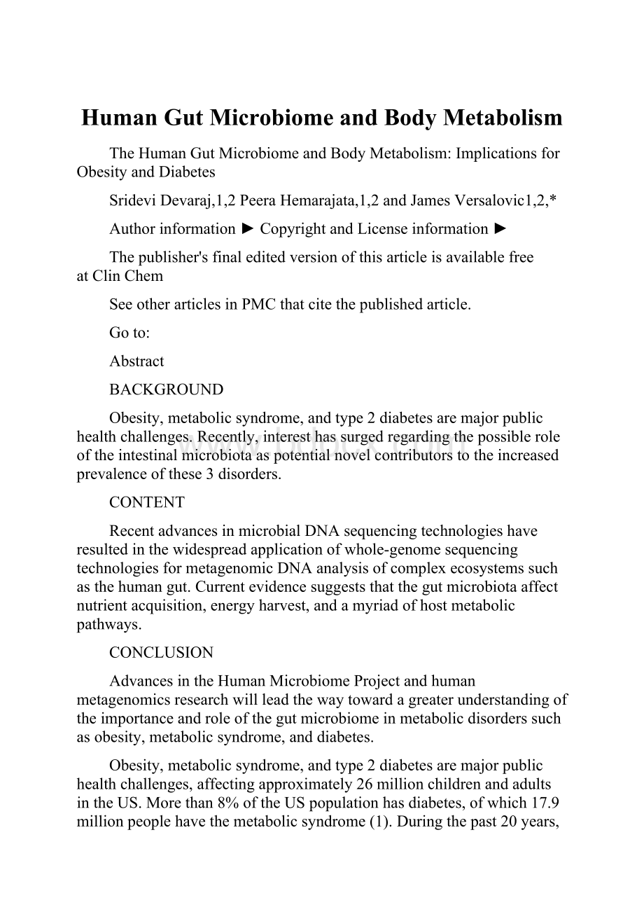 Human Gut Microbiome and Body Metabolism.docx_第1页