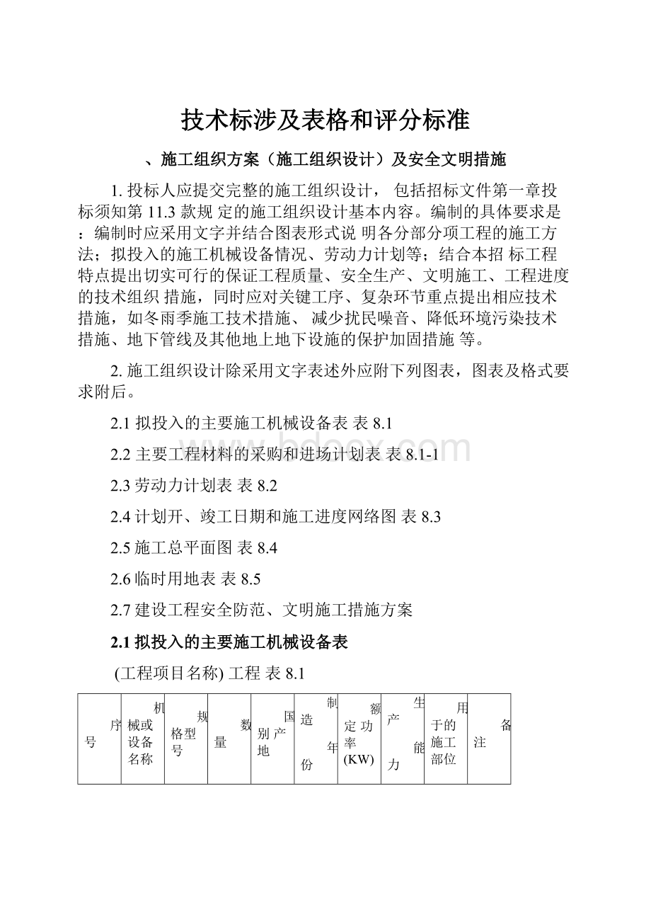 技术标涉及表格和评分标准.docx_第1页