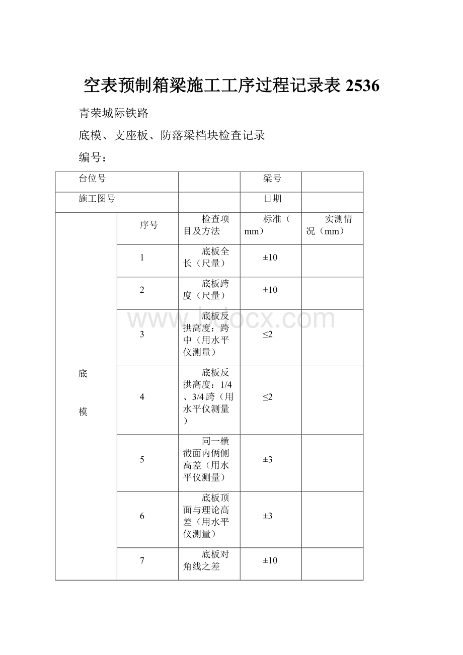 空表预制箱梁施工工序过程记录表2536.docx_第1页