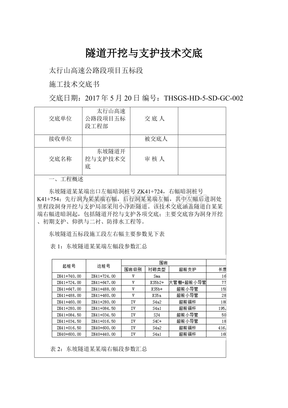 隧道开挖与支护技术交底.docx