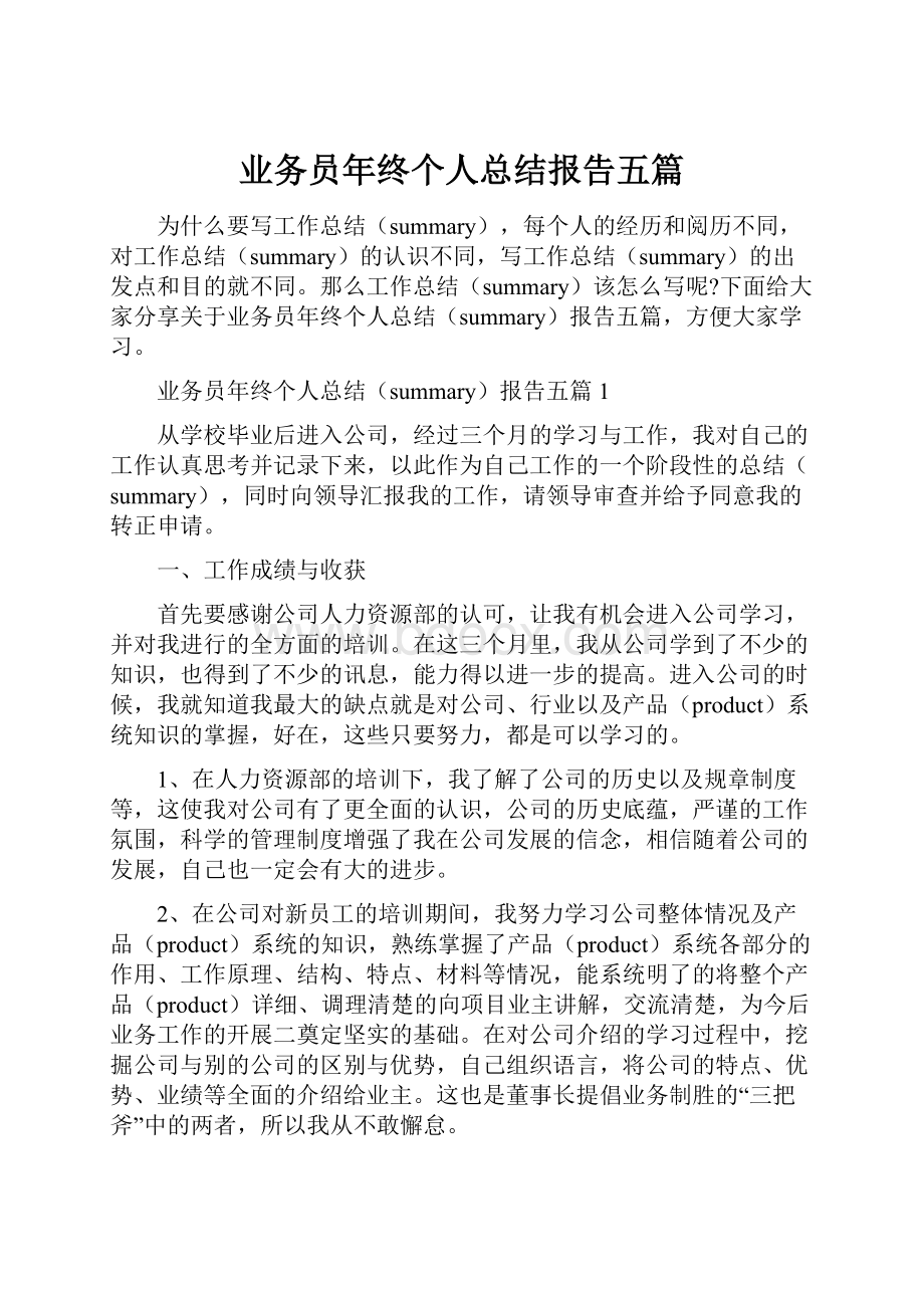 业务员年终个人总结报告五篇.docx_第1页