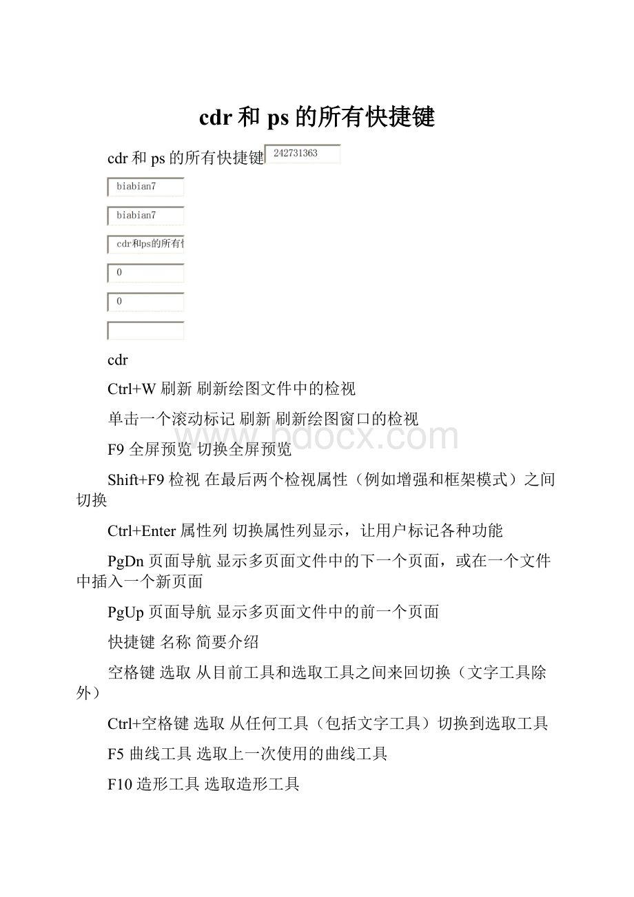 cdr和ps的所有快捷键.docx_第1页