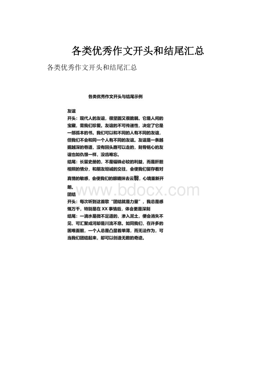 各类优秀作文开头和结尾汇总.docx_第1页