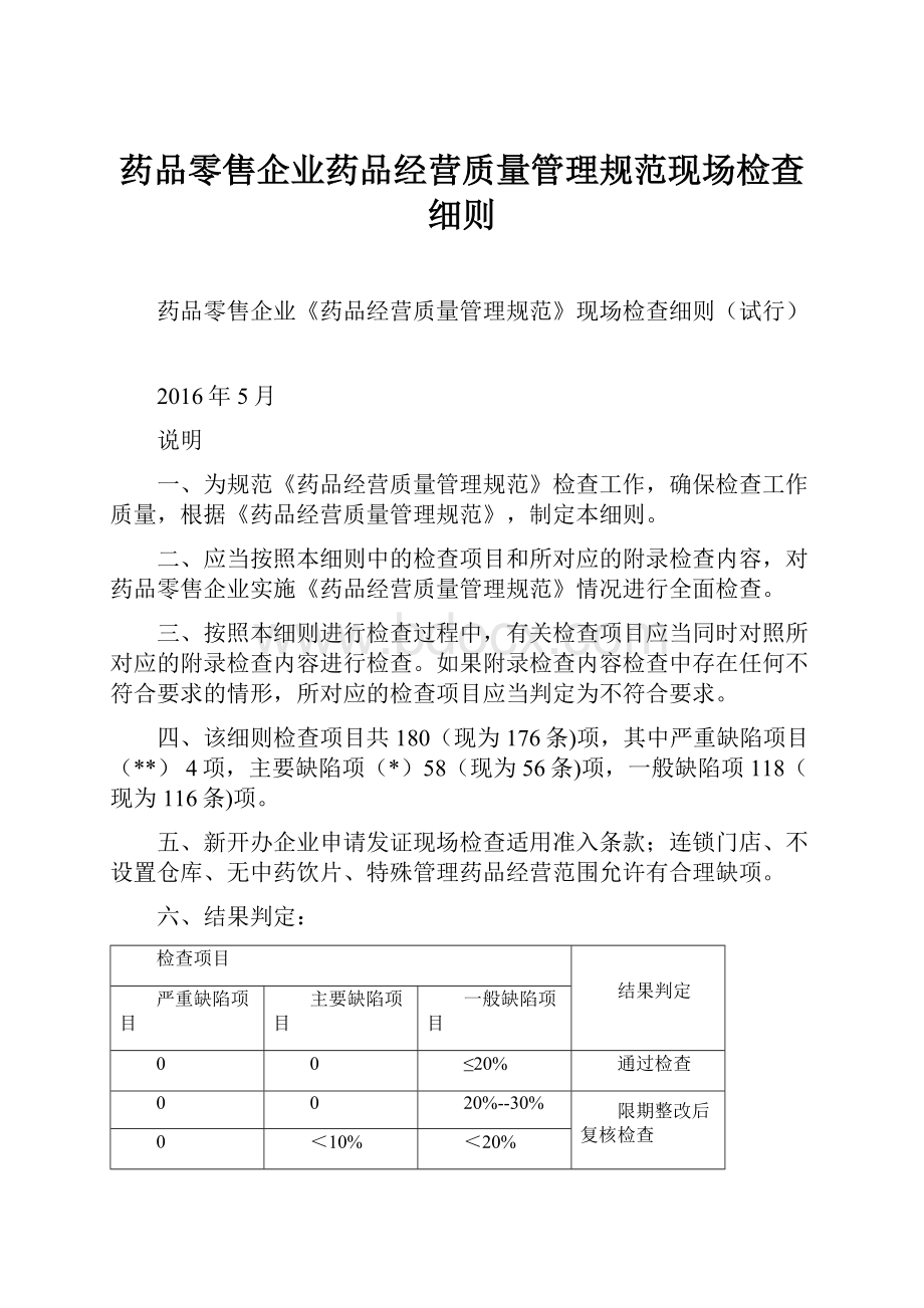 药品零售企业药品经营质量管理规范现场检查细则.docx_第1页