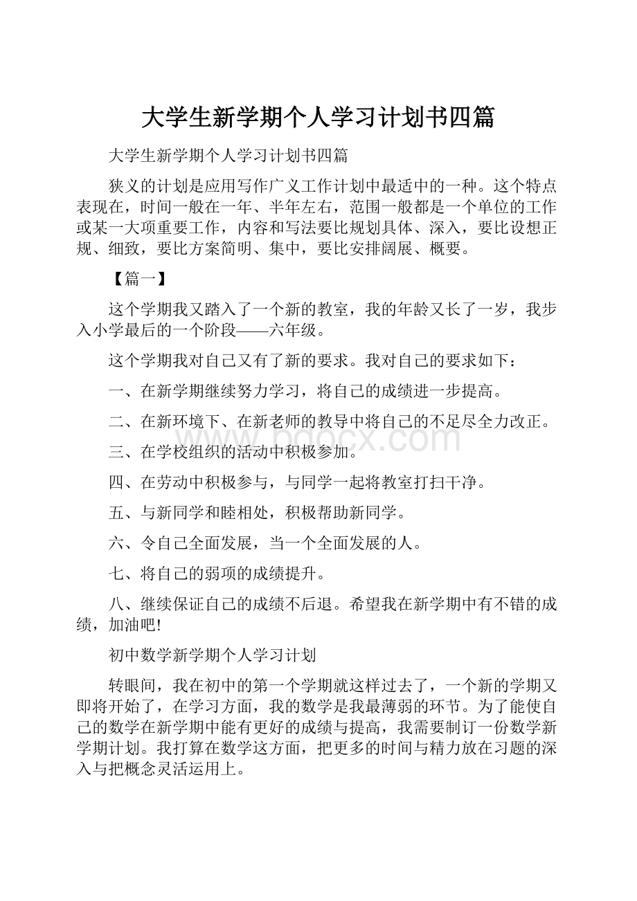 大学生新学期个人学习计划书四篇.docx