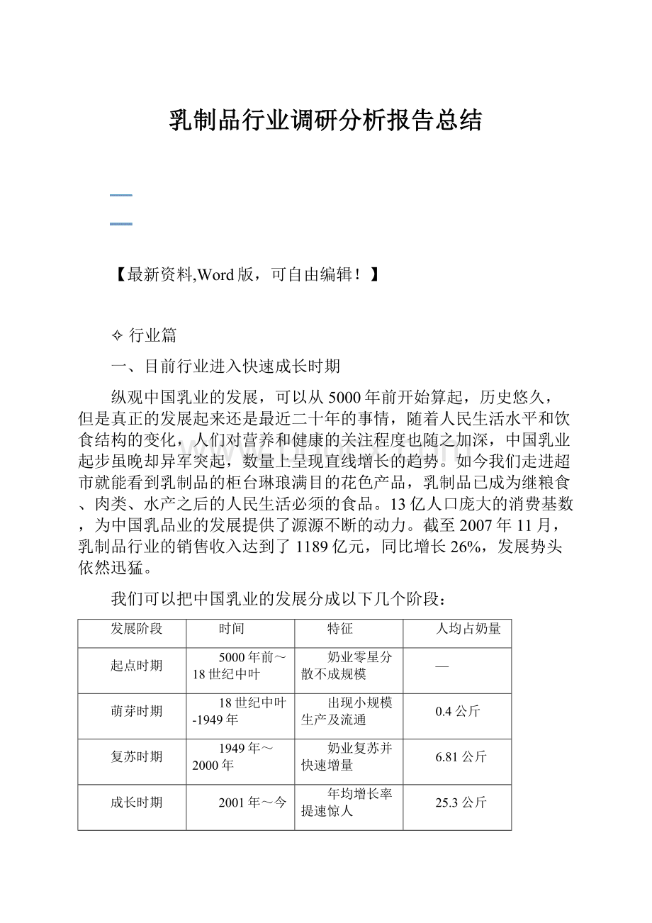 乳制品行业调研分析报告总结.docx_第1页