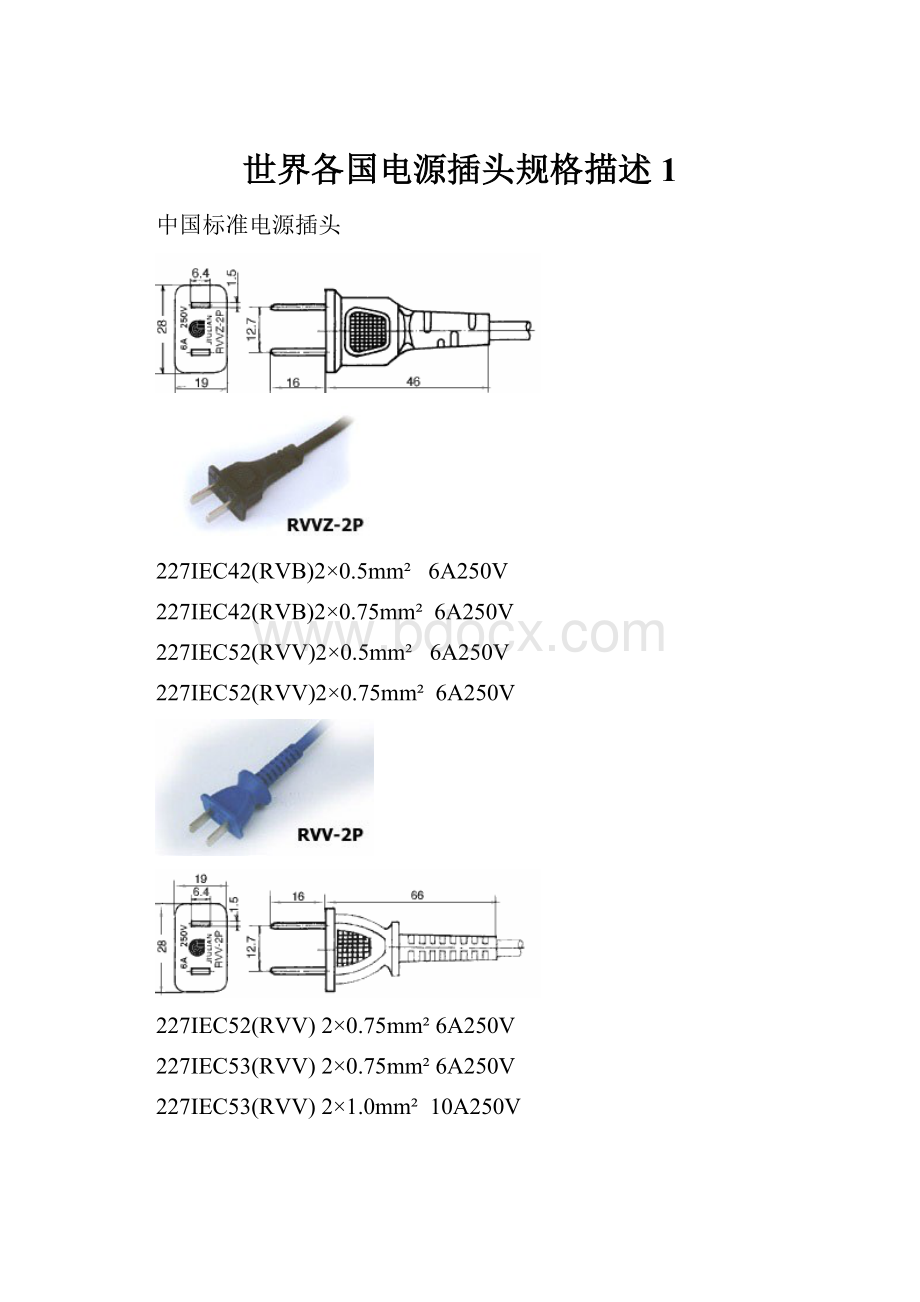 世界各国电源插头规格描述 1.docx