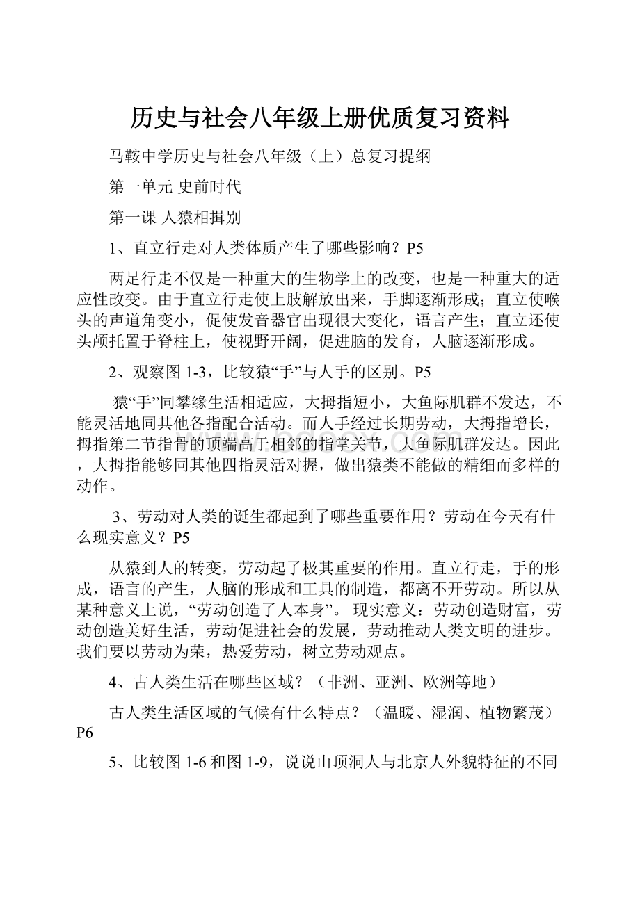 历史与社会八年级上册优质复习资料.docx