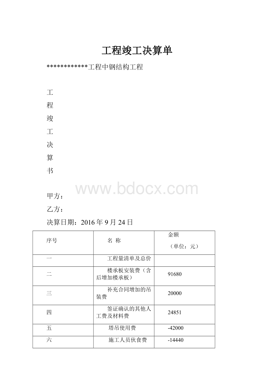 工程竣工决算单.docx_第1页