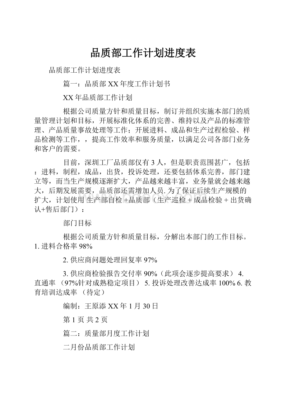 品质部工作计划进度表.docx