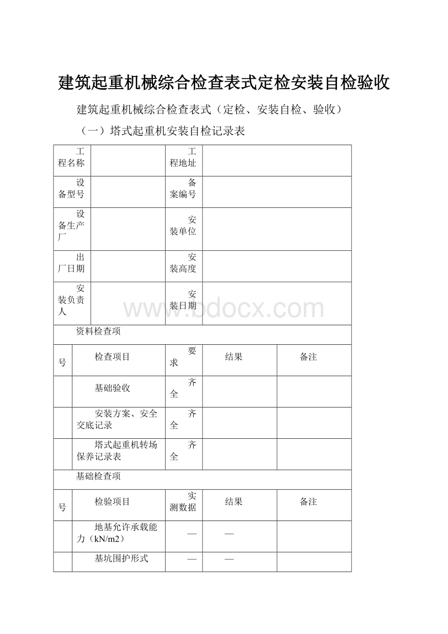 建筑起重机械综合检查表式定检安装自检验收.docx_第1页