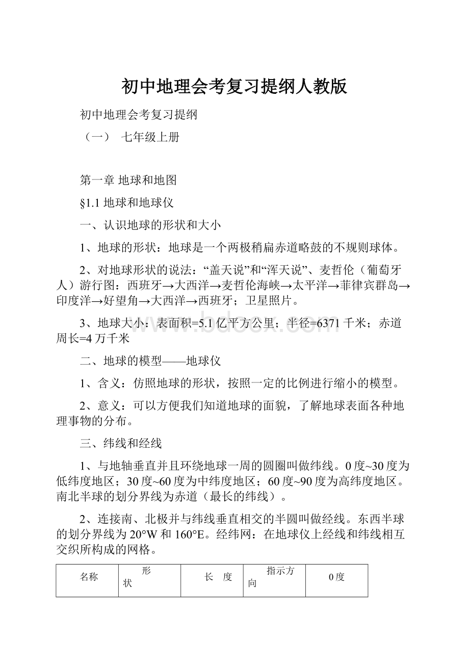 初中地理会考复习提纲人教版.docx