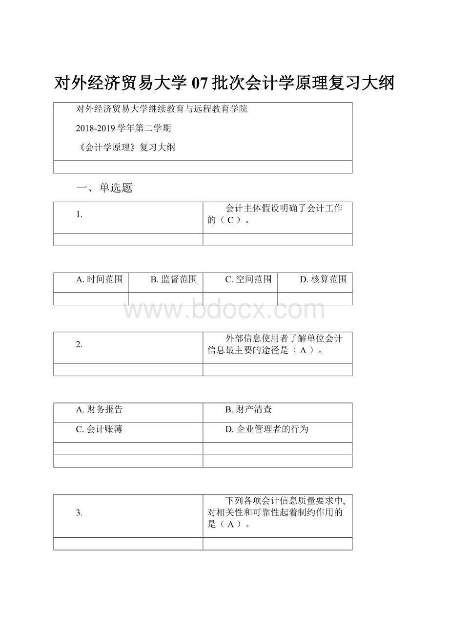 对外经济贸易大学07批次会计学原理复习大纲.docx_第1页