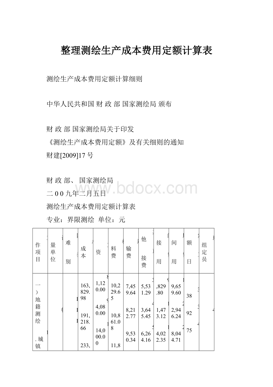 整理测绘生产成本费用定额计算表.docx