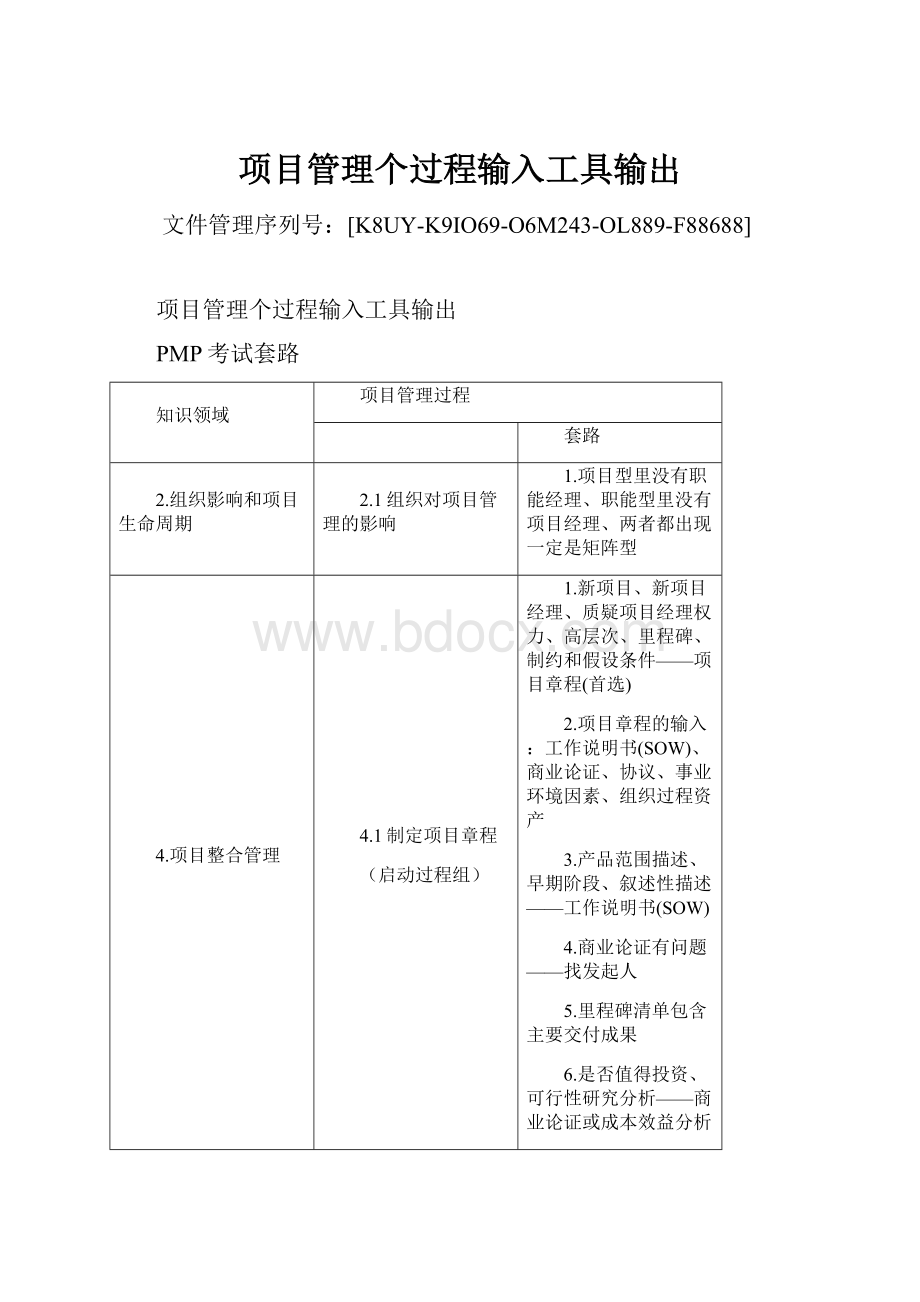 项目管理个过程输入工具输出.docx