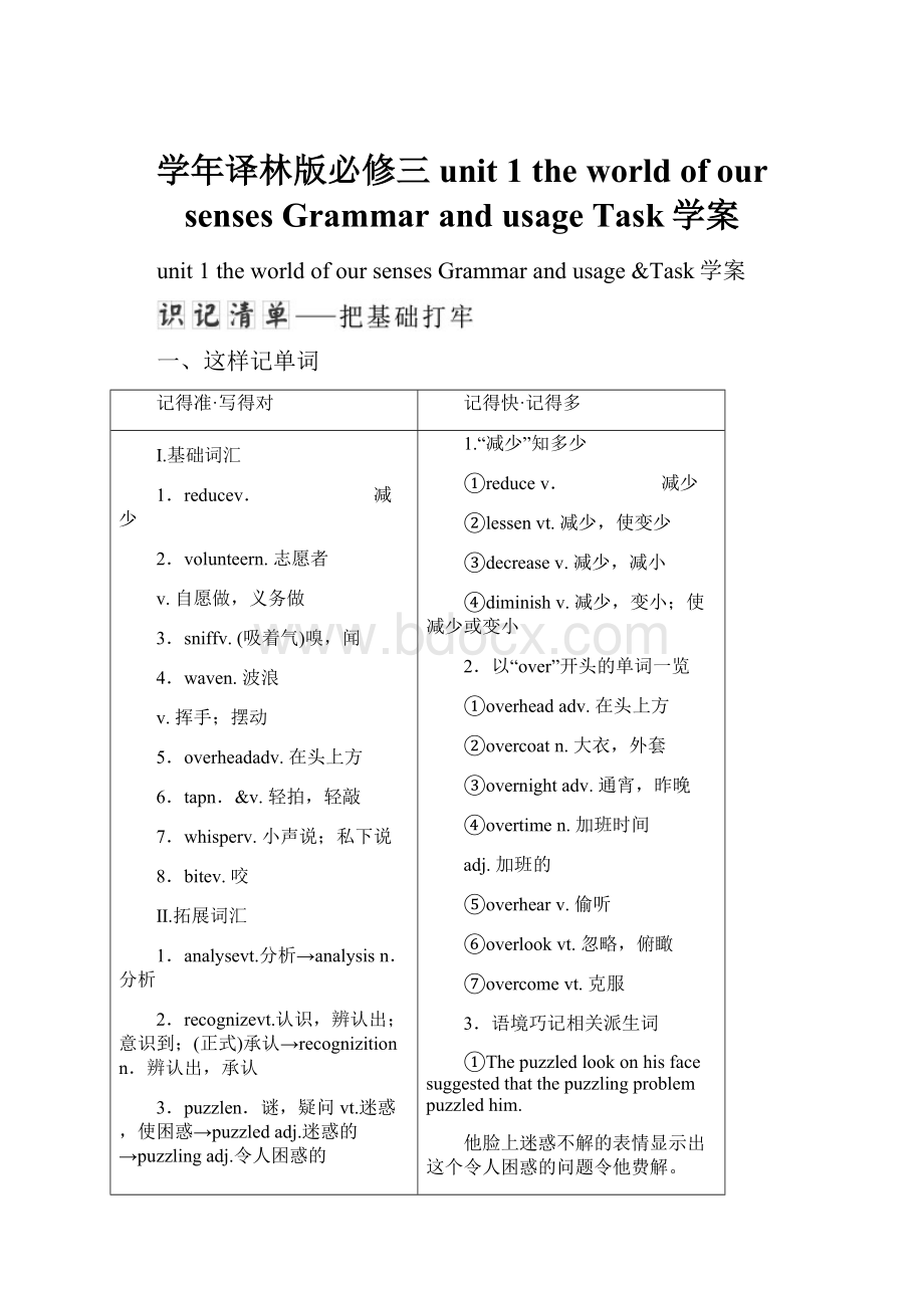 学年译林版必修三unit 1 the world of our senses Grammar and usage Task学案.docx