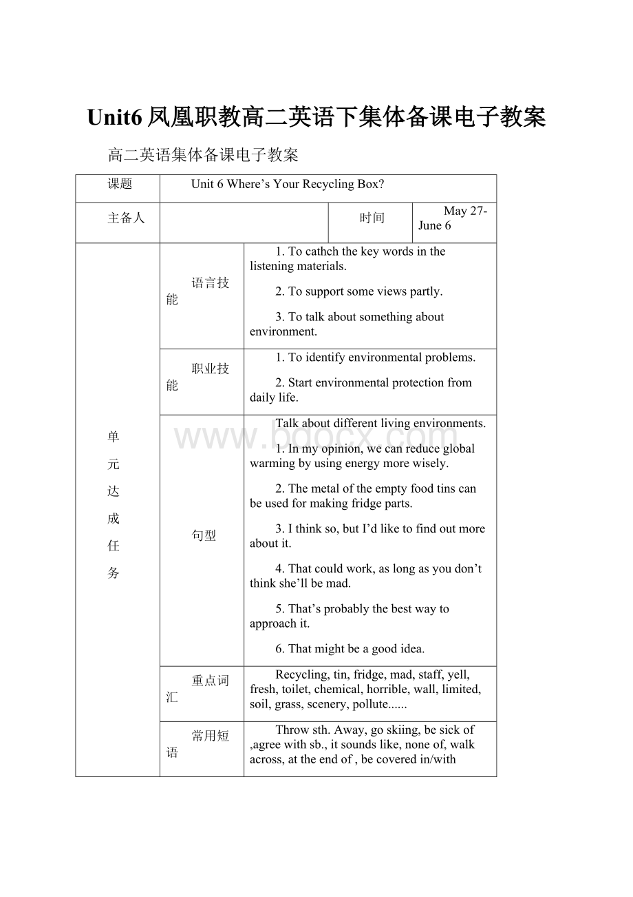 Unit6凤凰职教高二英语下集体备课电子教案.docx_第1页