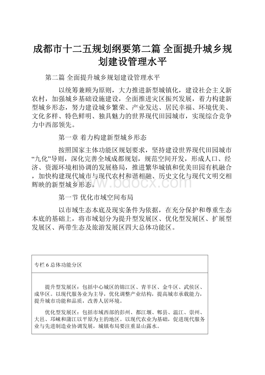 成都市十二五规划纲要第二篇 全面提升城乡规划建设管理水平.docx_第1页