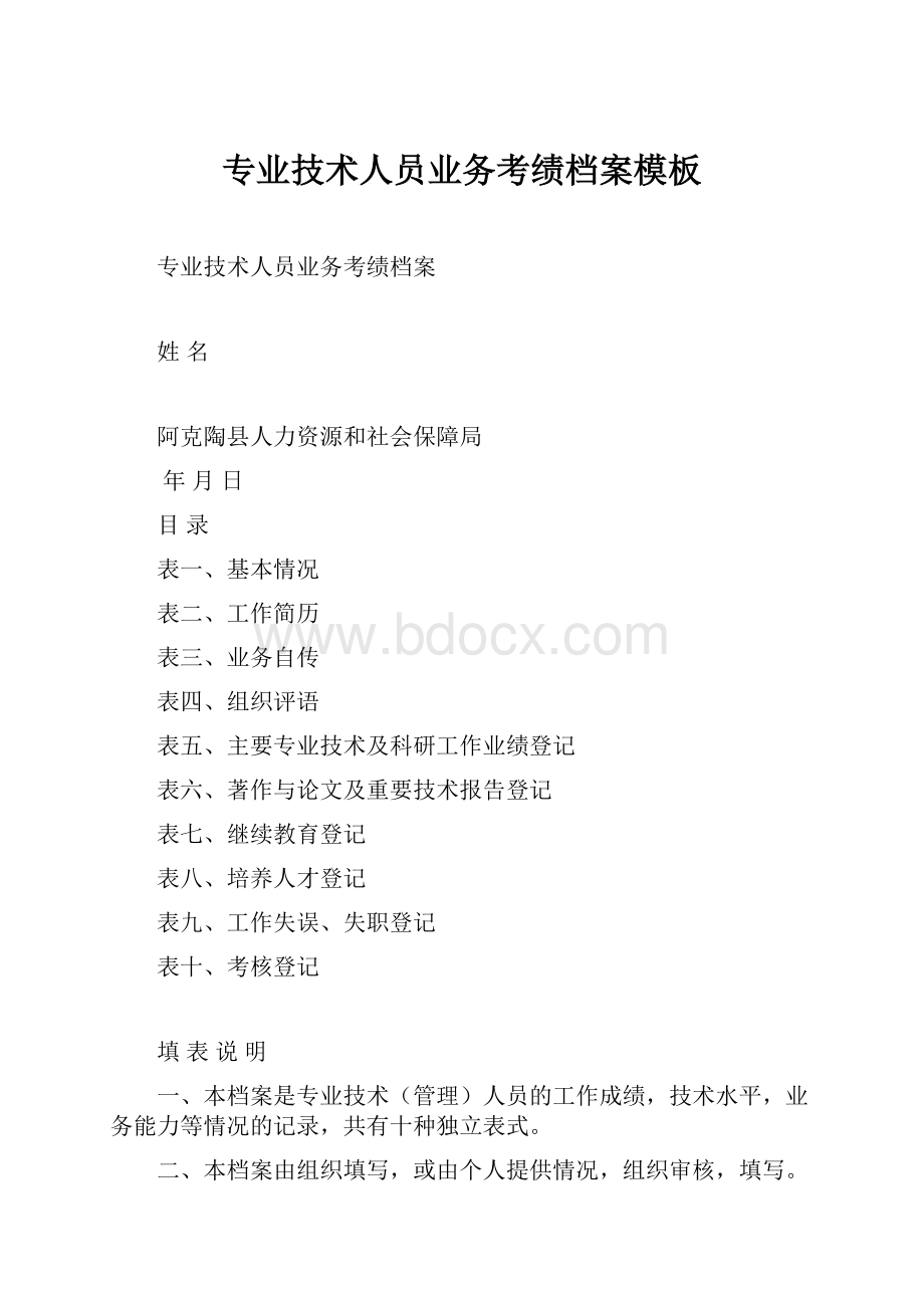 专业技术人员业务考绩档案模板.docx