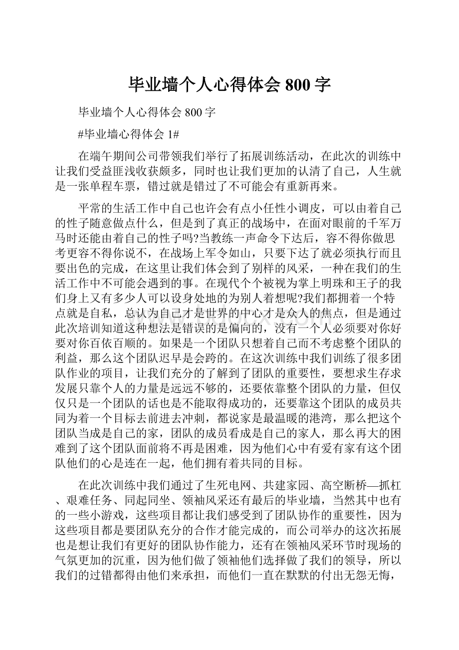 毕业墙个人心得体会800字.docx