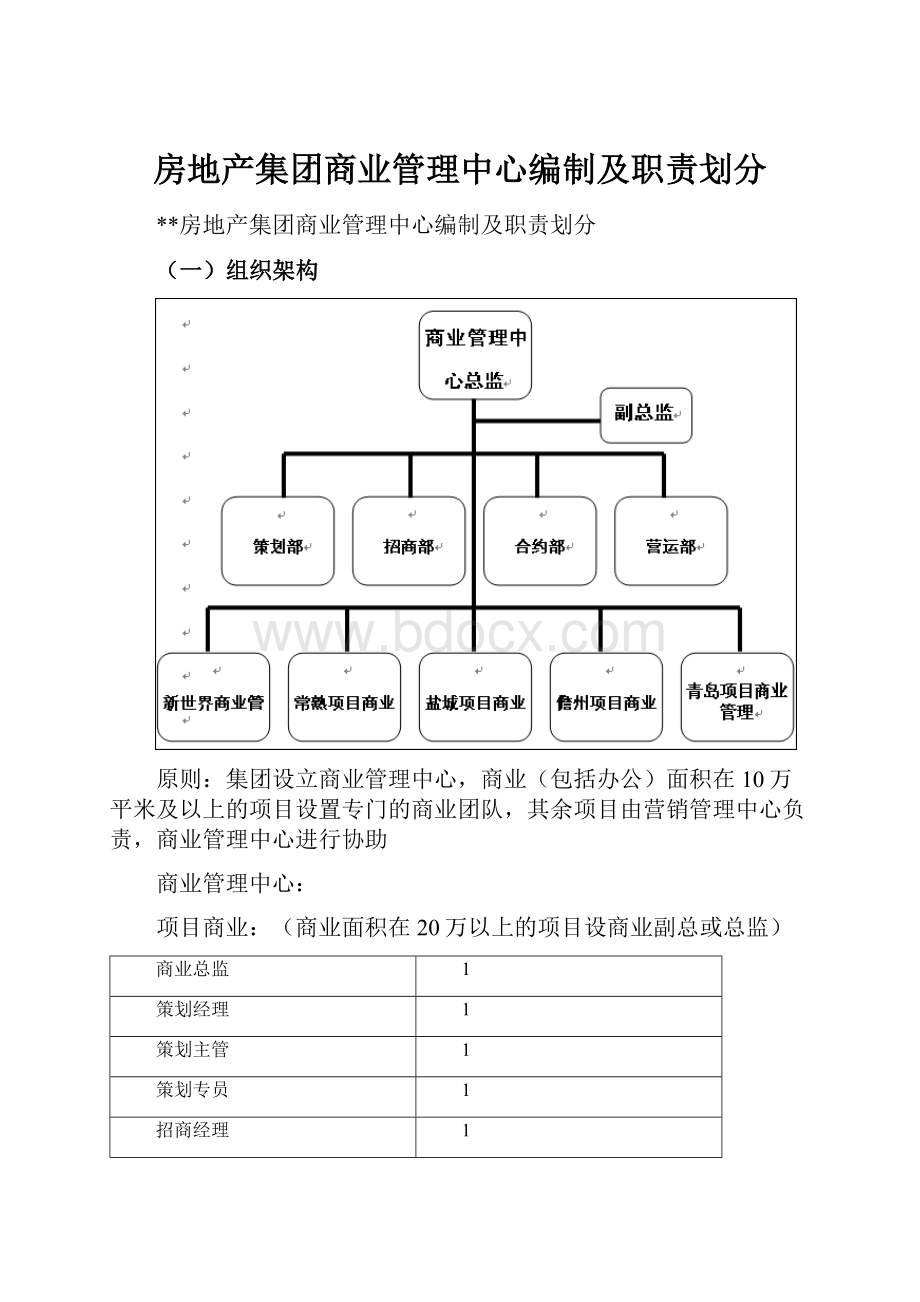 房地产集团商业管理中心编制及职责划分.docx