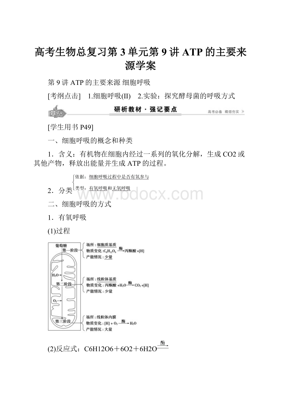 高考生物总复习第3单元第9讲ATP的主要来源学案.docx