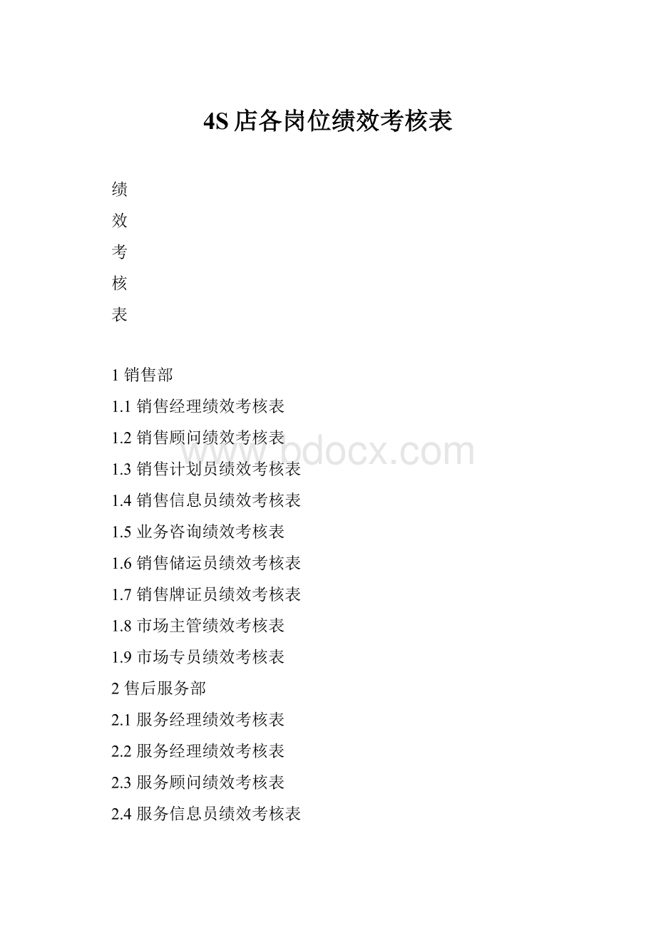 4S店各岗位绩效考核表.docx